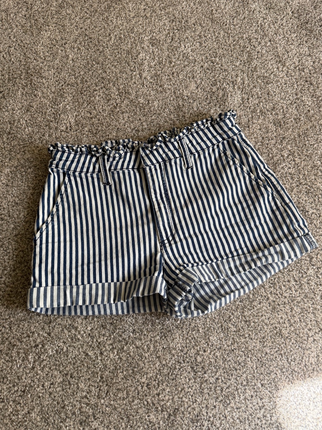 Forever 21 Navy And White Striped Paperbag Waist Shorts